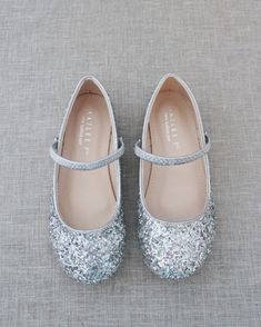 Silver glitter flats Flower Girls Shoes, Shoes Princess, Glitter Ballet Flats, Mary Jane Ballet Flats, Flower Girl Shoes, Holiday Shoes, Navy Purple, Princess Shoes, Glitter Shoes