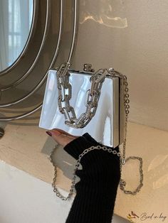 BirdinBag - Compact Metal Chain Box Bag Box Bag, Bag Bag, Chain Bags, Metal Chain, Evening Bags, Top Handle, 4 Inch, Satchel, Bag Lady