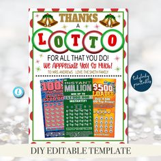 Christmas Lottery Gift Card Holder Printable, Thanks a Lotto, Work Teacher Staff, Coach Nanny Babysitter, Holiday Appreciation, EDITABLE Clinical Manager, Gift Card Holder Printable, Thrifty Thursday, Invitation Text, Lottery Tickets, 5x7 Print, Customer Appreciation, Gift Card Holder, Business Owners