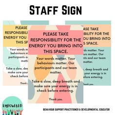 a poster with the words, staff sign and instructions to use it for an event