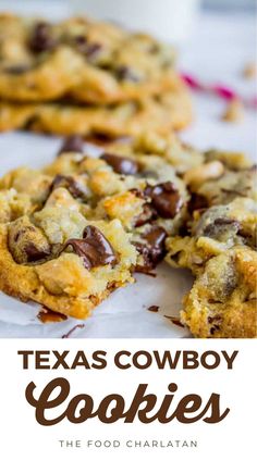 texas cowboy cookies with chocolate chips on top