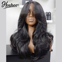 Glueless 4x4 Lace Closure Wig With Layered Bangs Wear And Go 5x5 Lace Closure Wig Human Hair Wig With Curtain Bangs, 5x5 Lace Closure Wig, Layered Bangs, 13x6 Lace Frontal Wig, Wig Human Hair, Brown Wig, Brown Ombre, Lace Closure Wig, Closure Wig