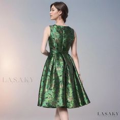 Lasaky - Vintage Sleeveless Jacquard Dress with a Bodycon Silhouette Work Party Dress, Wardrobe Refresh, Modest Style, Gown Pattern, Dressy Dresses, High Quality Dress, Jacquard Dress, Green Midi Dress, Dress Picture