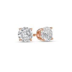 Celebrate any occasion with these shimmering diamond stud earrings. Fashioned in 14K rose gold, each earring showcases a sparkling 1/2 ct. diamond solitaire. Dazzling with 1 ct. t.w. of diamonds and a bright polished shine, these post earrings secure comfortably with screw backs. Rose Gold Diamond Earrings With Single Diamond, Rose Gold Diamond Earrings With Brilliant Cut, Rose Gold Single Diamond Earrings For Anniversary, Classic Rose Gold Earrings With Single Diamond, Fine Jewelry 14k Rose Gold Diamond Earrings For Anniversary, Classic Rose Gold Diamond Earrings For Anniversary, Rose Gold Diamond Earrings, Classic Rose Gold Diamond Earrings With Accents, Rose Gold Single Cut Diamond Earrings