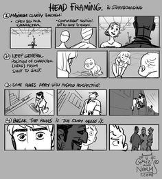 the storyboard for head framing is shown in black and white