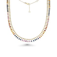 Diamond & Dangling Pear Shape Rainbow Sapphire Choker Necklace (15.00 ct.) in 14K Gold Sapphire Choker, Beautiful Diamond Necklace, Diamond Tennis Necklace, Rainbow Sapphires, Choker Style, Tennis Necklace, White Diamonds, Pear Shape, Deep Purple