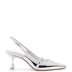 Ines Pump In Silver Specchio Modern Spring Heels, Modern Fitted Heels For Spring, Chic Silver Heels For Spring, Chic Silver Heels For Fall, Modern Heels For Evening And Fall, Designer Heels For Spring Workwear, Modern Heels For Evening In Fall, Chic Heels For Work, Designer Office Heels For Spring