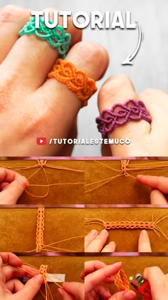 Imagen con anillos con diseño de diamante, tejidos con hilo y se comparte el tutorial paso a paso. Diy Mens Macrame Bracelet, Micromacrame Tutorial Free, Micro Macrame Ring, Makrame Ring, Macrame Ring Diy, Macrame Ring Tutorial, Micro Macrame Tutorial Free, Makrame Jewelry, Macrame Ideas Projects