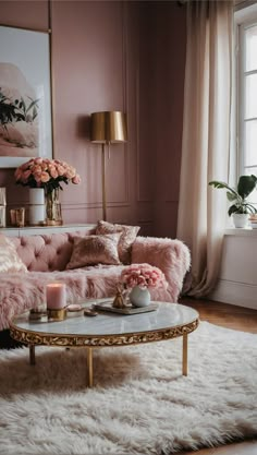 Living Room Inspo Apartment, Barbie Dream House Aesthetic, Feminine Apartment, Blush Living Room, Feminine Space, Feminine Living Room, Dream House Aesthetic, Girly Apartment Decor, Modern Living Room Interior