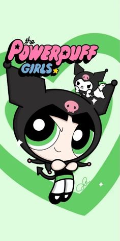 the powerpuff girls cartoon character is flying through the air with her head tilted back