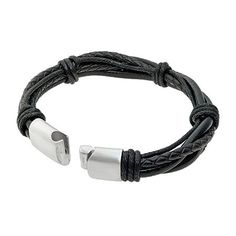 Our black leather bracelet is thick and sturdy for a strong look with a stainless steel magnetic clasp for easy on-off.Metal: Stainless steelMaterials: Black leatherClosure: MagneticDimensions: 9"; 14mm wideJewelry photos are enlarged to show detail. Modern Black Braided Bracelets For Everyday, Modern Black Braided Bracelet For Everyday, Black Bracelet For Everyday Use, Black Bracelets With Strap For Everyday Use, Masculine Black Bracelets For Everyday, Modern Braided Bracelets With Stainless Steel Clasp, Modern Braided Bracelet With Stainless Steel Clasp, Masculine Black Everyday Bracelets, Everyday Black Leather Braided Bracelet