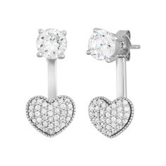 Designed with a lovely heart motif, these cubic zirconia front-back drop earrings offer sensational style. Comes in a gift box. EARRING DETAILS Length: .76 in. Backings: post Metal: rhodium-plated sterling silver CUBIC ZIRCONIA DETAILS Total weight: 2 5/8 ct. Shape: round Setting: prong, pave  Size: One Size. Color: White. Gender: female. Age Group: adult. Black Diamond Earrings Studs, Black Diamond Studs, Front Back Earrings, Post Metal, Turquoise Drop Earrings, Ear Jacket Earring, Heart Motif, Earring Jackets, Sterling Silver Marcasite