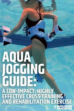 the aqua jogging guide is shown in this advertisement for aquatic training and relaxation exercise