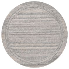 a round rug with grey stripes on the center and bottom, in front of a white background