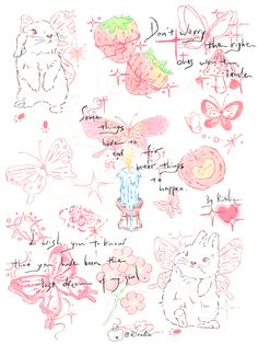 a drawing of some animals and flowers on a white background with words written below it