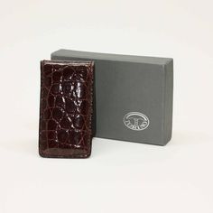 Alligator Magnetic Money Clip in Brown by Torino Leather Formal Rectangular Card Holder With Crocodile Pattern, Formal Crocodile Pattern Rectangular Card Holder, Formal Rectangular Crocodile Pattern Card Holder, Elegant Crocodile Pattern Card Holder, Elegant Rectangular Crocodile Pattern Card Holder, Classic Wallet With Crocodile Pattern, Leather Company, Money Clips, Luxury Gifts