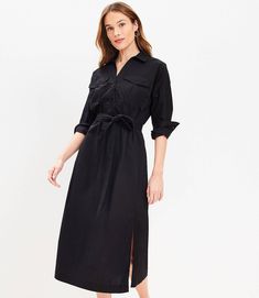 Belted Pocket Midi Shirtdress Womens Black Belt, Weather Clothes, Black Attire, Warm Weather Outfits, Belted Shirt Dress, Stylish Work Outfits, Striped Maxi, Midi Shirt Dress, Woven Dress