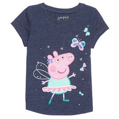 peppa pig t - shirt with butterfly print on the chest and back, in blue