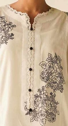 Stylish Necklines For Kurtis, Embroidery Kurta Designs Women, Neck Lace Designs For Kurtis, Pakistani Cotton Suits Summer, Lace Kurta Designs Women, Laces On Kurtis, Neck Designs For Suits With Lace, Neckline Designs For Kameez, Lace Work Suit Design