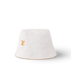 LOUIS VUITTON® - Lv Colormania Bucket Hat - Yellow Designer White Visor Hat, Luxury Summer Cap, Luxury White Visor Hat, Designer White Flat Brim Hat, Designer White Hat With Curved Brim, Designer White Spring Hat, Designer White Hats For Spring, Classic White Bucket Hat With Short Brim, Luxury White Hats For Spring