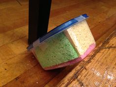 there are two different colored cakes in the container