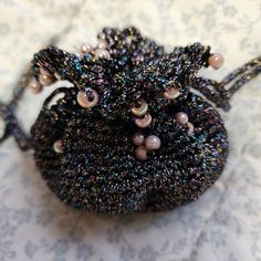 Drawstring Beaded Bag Embellished With Beads. Hand Crafted. Multi Color. Scallop Edging. Never Used. Beaded Bag, Beaded Bags, Hand Crochet, Color Purple, Hand Crafted, Multi Color, Bag Lady, Beads, Crochet