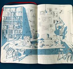 an open book with drawings on it