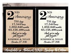 two framed wedding anniversary signs with the date and year