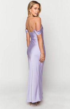 Lilac Off Shoulder Formal Dress

How to style:
Impress the crowd at your next formal event in our exquisite Lilac Formal Dress (). It is perfect for weddings, galas, or any special occasion. Pair it with your favourite gold jewellery () and nude heels (), and be ready to step out in style.

Features:


  
 * Light weight satin material
 
 * Maxi length
 
 * Non stretch
 
 * Bias cut skirt  
 * Gathered bust detailing  
 * Off the shoulder style
 
 * Fully lined bust - elsewhere unlined
 
 * Invisible zip on left side
 
 * Grip on inner bust Lilac Formal Dress, Purple Lace Maxi Dress, Off Shoulder Formal Dress, Maxi Formal Dress, Prom Midi Dress, Purple Maxi Dress, 60's Dress, Bias Cut Skirt, Formal Dress Shops