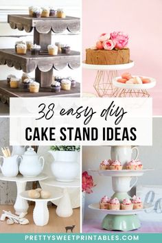 easy diy cake stand ideas Diy Cupcake Stand Wedding, Diy Tiered Cupcake Stand, Fall Cupcake Ideas, Cake Stand Ideas, Diy Food Display, Diy Dessert Stand, Easy Diy Cake, Unique Cake Stands