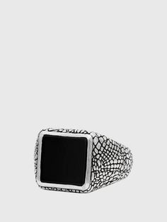 SNAKESKIN SIGNET STATEMENT RING | John Varvatos Luxury Silver Square Jewelry, Elegant Silver Signet Ring With Rectangular Stone, Luxury Silver Rectangular Signet Ring, Solitaire Necklace, Diamond Solitaire Necklace, Solitaire Necklaces, Fragrance Gift, John Varvatos, Diamond Solitaire