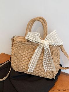 BagForLove - Straw Bow Decor Bag Product Description Color Khaki Details Bow Type Straw Bag Bag Size Medium Strap Type Double Handle Closure Type Drawstring Pattern Type Plain Style Fashionable Material Straw Size Chart INCH CM Strap Length Bag Length Bag Width Bag Height Handle Height 47.2 inch 11 inch 3.9 inch 8.3 inch 4.7 inch Strap Length Bag Length Bag Width Bag Height Handle Height 120 cm 28 cm 10 cm 21 cm 12 cm Details Pictures Similar Products h2 { text-align: center; } /* æ¢è¡ */ li{ Cute Handheld Beige Shoulder Bag, Cute Beige Handheld Shoulder Bag, Cute Summer Bag With Adjustable Strap, Cute Large Capacity Summer Shoulder Bag, Cute Large Capacity Summer Bags, Cute Summer Shoulder Bag With Large Capacity, Cute Large Capacity Bags For Summer, Cute Summer Shoulder Bag With Adjustable Strap, Beach Bag With Detachable Strap And Double Handle