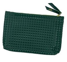 a small green purse with a zipper on the front and an adjustable strap around it