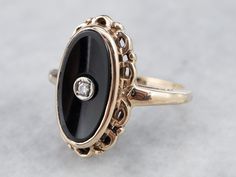 Antique Black Cabochon Rings, Heirloom Black Onyx Ring, Heirloom Black Ring With Cabochon, Gold Onyx Ring, Black Stone Ring, Black Engagement Ring, Onyx Jewelry, Ladies Ring, Right Hand Rings