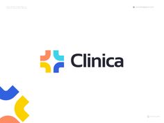 the clinica logo is shown on a white background with blue, yellow and orange colors