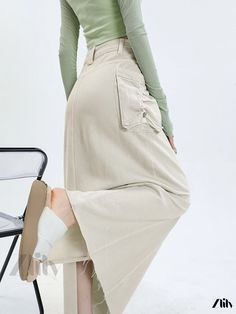 Zlily - Professional Work Skirt with High-Waist and Functional Oversized Pockets Utility Skirt, Skirts Midi High Waisted, Work Skirts, Split Skirt, Half Skirt, Mermaid Skirt, Types Of Skirts, Split Hem, Pocket Design