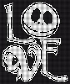 a cross stitch pattern with the letter f and a skeleton holding a knife in it's hand