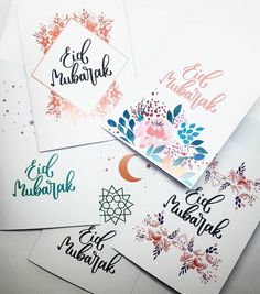 six cards with different designs on them and some writing in the middle one has flowers