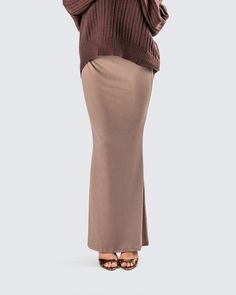 A taupe maxi skirt is always a good idea 😜 Less time spent struggling to find a fit that works for any type of occasion, and more time spent being a confident baddie ✨ Brown Full Length Maxi Skirt For Fall, Brown Full-length Maxi Skirt For Fall, Fall Full Length Brown Maxi Skirt, Brown Lined Pencil Maxi Skirt, Brown Full-length Maxi Skirt, Full Length Brown Relaxed Fit Skirt, Fitted Brown Pencil Maxi Skirt, Fitted Wide Leg Brown Maxi Skirt, Brown Full Length Skirt