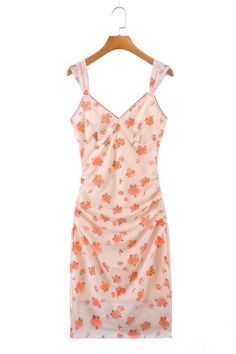 Sling V-neck Floral Print One Step Dress Package Hip Dress – IFAUN Affordable Floral Print V-neck Summer Dress, Luxury Summer Floral Print Slip Dress, Luxury Floral Print Slip Dress For Party, Angel Dresses, Steps Dresses, Beige Flowers, Steps Design, Floral Slip Dress, Angel Dress