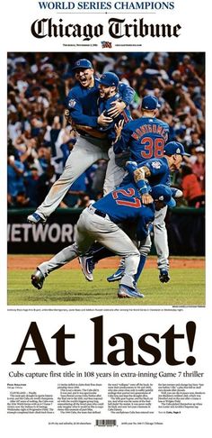 the chicago tribune front page with an image of baseball players