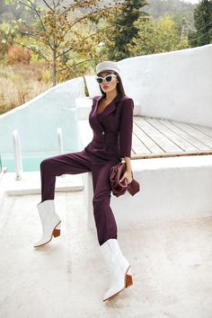 Fabric: Suit crepe diagonal Available sizes: XS, S, M, L Color: Terracotta, White, Black, Plum Jumpsuit length: 148cm/ 58.2in Our models are wearing Small size Fall V-neck Office Pantsuit, Tailored Jumpsuits And Rompers For Office, Fitted V-neck Pantsuit For Workwear, Fitted Office Jumpsuits And Rompers For Fall, Fitted Jumpsuits And Rompers For Office In Fall, Elegant Fitted Jumpsuits And Rompers For Business Casual, Fitted Fall Jumpsuits And Rompers For Office, V-neck Fall Workwear Pantsuit, Fall V-neck Pantsuit For Workwear