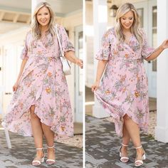 fb-feed Wrap Dress Styles, Dress Peach, Peach Dress, Peach Color, Model Fits, So Sweet, Flutter Sleeves, So Pretty, Flutter Sleeve