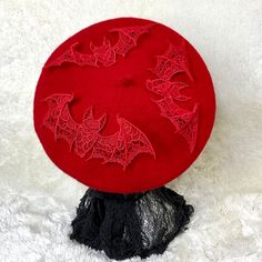 Red Beret with 3D red lace bats. The bats have moveable wings. gothic fashion dark fashion witchy fashion alternative gothic clothing witchy fashion bats red Red Beret