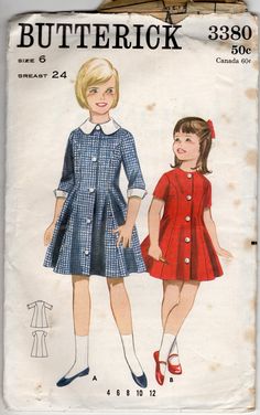 Vintage, 1950s, Girls dress, Butterick, size 6, 24 inch breast, inexpensive shipping 1950s Girls, Vintage Childrens Clothing, Childrens Sewing Patterns, Sewing Patterns Girls, 70’s Fashion, Fashion 1950s, Dress Princess, Pattern Brands, Couture Vintage