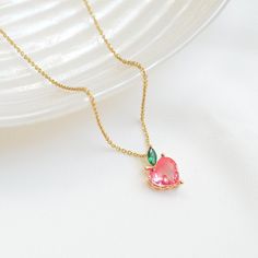 Charming Pink Necklace For Gift, Charming Pink Pendant Jewelry, Charming Pink Necklace For Wedding, Charming Pink Jewelry For Gifts, Charming Pink Jewelry Gift, Charming Pink Jewelry For Gift, Rose Gold Necklace For Gift, Delicate Peach Jewelry For Gifts, Rose Gold Pear Necklace For Gift