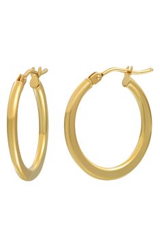 Gleaming 14-karat gold is handcrafted into classically elegant hoop earrings that pair well with any look. 3/4" hoop diameter Snap-post closure 14k gold Made in Italy Classic 14k Stamped Hoop Earrings, 14k Yellow Gold Round Hoop Earrings, Formal Small Hoop Earrings Tarnish Resistant, 14k Gold Oval Hoop Earrings Timeless Style, Timeless 14k Gold Oval Hoop Earrings, Oval 14k Gold Hoop Earrings Timeless Style, Timeless Oval 14k Gold Hoop Earrings, Everyday Luxury Classic Round Huggie Earrings, Classic Gold Huggie Hoop Earrings