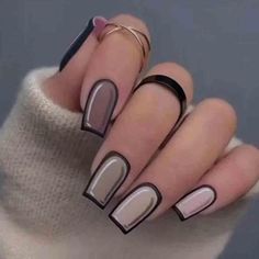 Square Cartoon, Fake Nails Square, Black Press On Nails, Fall Manicure, Abstract Nail Art, Square Nail Designs, Manicure Inspiration, Edgy Nails, Nails Square