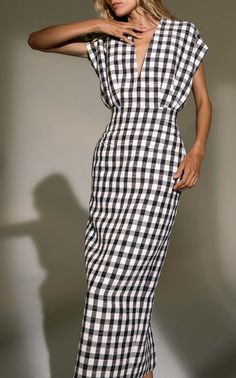 DEREK LAM Sleeveless Gingham Cotton Dress In Black/white Áo Blu, Derek Lam, Black Prom Dresses, Gingham Dress, Mode Inspiration, Prom Dresses Long, Simple Dresses, Look Fashion, Cotton Dresses