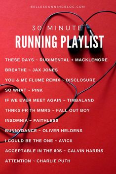 a red background with the words running playlist written in black and white on it